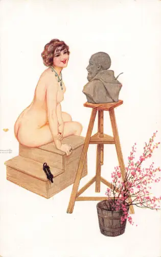 L467 Akt Frau posiert gewagt Raphael Kirchner Kunst Vintage Postkarte