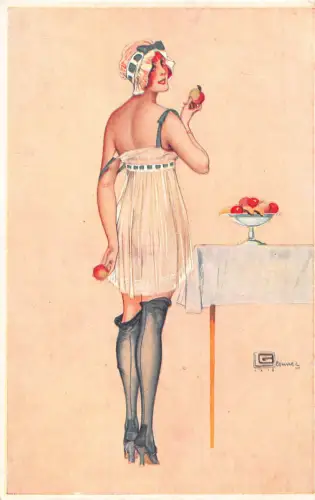 L468 Glamour G. Leonnec Boudoir Intimität gewagte Vintage Postkarte