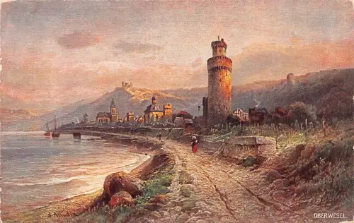 A637 Deutschland Oberwesel Gesamtansicht Turm Kunst Vintage Postkarte