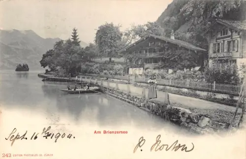 A638 Schweiz Am Briezersee Volksfrau See Boot Vintage Postkarte
