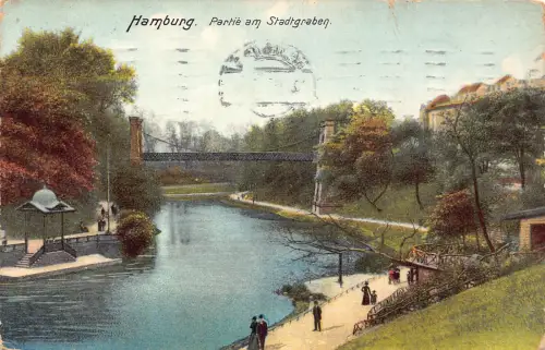 A637 Deutschland 1910 Hamburg Partie am Stadtgraben Brücke Vintage Postkarte