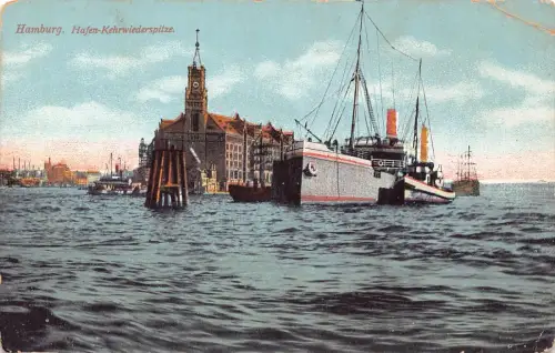 B010 Deutschland Hamburg Hafen Kehrwiederspitze Vintage Postkarte