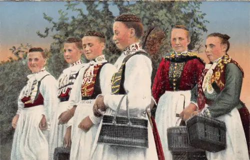 B011 Deutschland Mädchen Hessische Trachten Nieder-Eisenhausen Volksvolk Postkarte