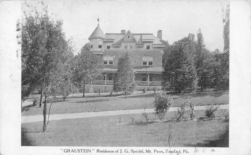 B021 USA 1908 Graustein Residence JG Speidel Mt Pennsylvania Reading Postkarte