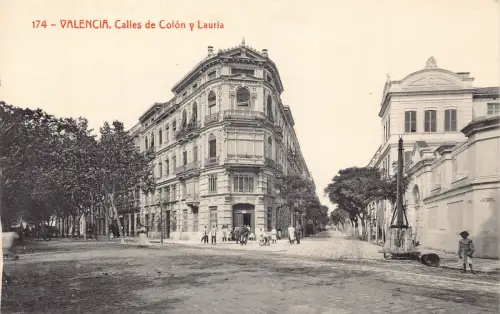 B017 Spanien Valencia Calles de Colon y Lauria Vintage Postkarte