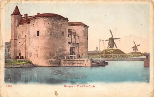 A639 Belgien 1905 Brügge Porte Ste Croix Windmühle Vintage Postkarte
