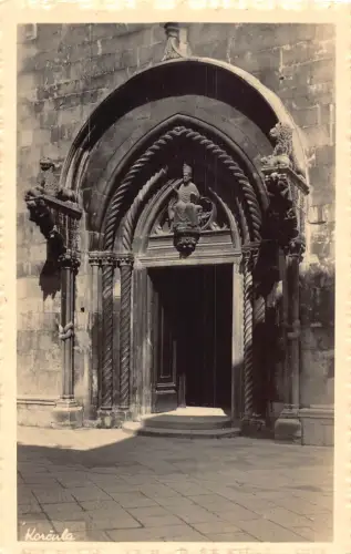 A645 Kroatien Korcula Kathedrale Eingang RPPC Vintage Postkarte