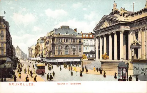 A647 Belgien Bruxelles Brüssel Bourse et Boulevard Straßenbahn Vintage Postkarte