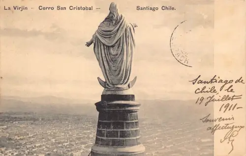 A667 Chile 1911 Santiago La Virjin Cerro San Cristobal Vintage Postkarte