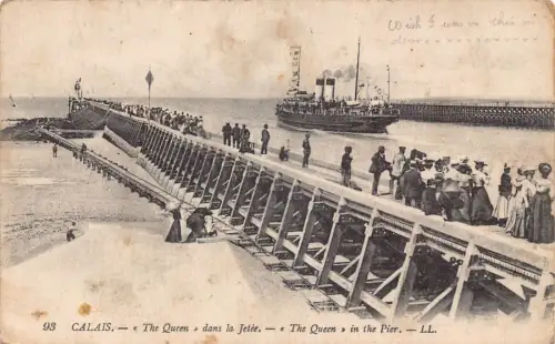 A676 Frankreich Calais Königin im Pier Dampfschiff Vintage Postkarte