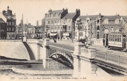 A676 Frankreich Calais Richelieu Brücke Straßenbahn Vintage Postkarte