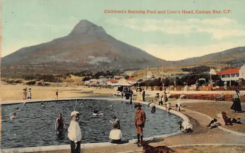 B442 Südafrika Kinderbad und Löwenkopf Camps Bay Postkarte