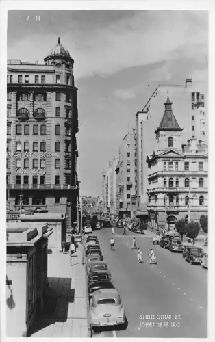 B442 Südafrika Simmonds St Johannesburg Cars Bank RPPC Postkarte