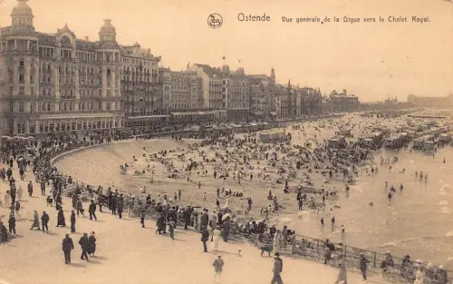 A661 Belgien Ostende Gesamtansicht de la Digue vers Chalet Königlicher Strand Postkarte