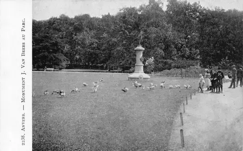 A661 Belgien Anvers Antwerpen Denkmal J Van Beers au Parc Vögel Postkarte