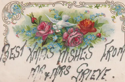 B451 Neuheit Glitzer Weihnachtstaube Vergissmeinnicht Rosen Blumen Postkarte