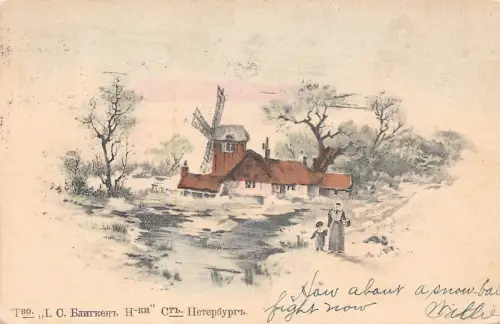 B452 Landschaft Russische Landschaft Windmühle im Winter 1905 Postkarte