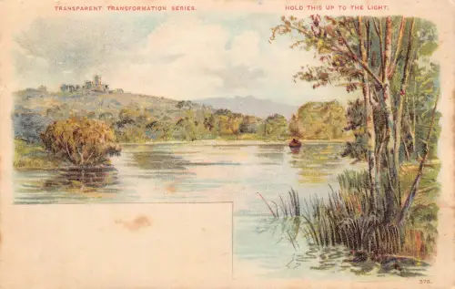 B452 Hold-to-light Rainbow over Lake Scenic View Litho Postkarte