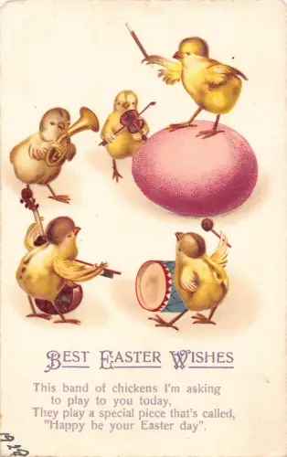 B453 Ostergrüße Humanisierte Küken Orchester Trommel Violine Trompete Postkarte