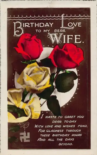 B453 Geburtstagsgrüße Fotomontage Rosen SWA Stika Wohlstandsschild Postkarte