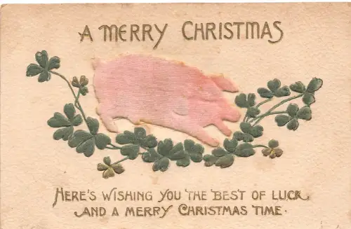B452 Weihnachtsgrüße Neuheit Material Schwein springen Kleeblätter Postkarte