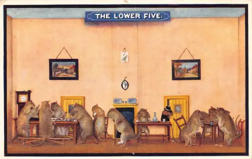 B452 Fantasy Humanisierte Ratten im Club Glücksspiel signierte Potter Walter Postkarte