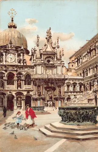 A663 Italien Venezia Venedig Cortile del Palazzo Ducale Kunst Vintage Postkarte