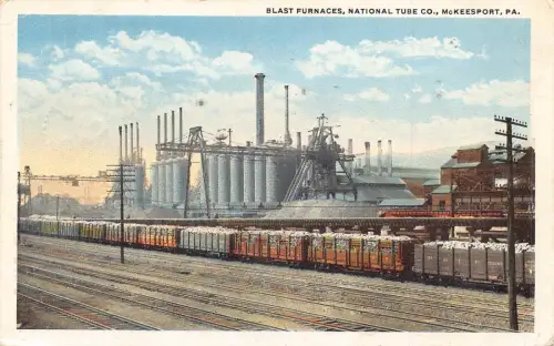 B028 US 1919 Pennsylvania Hochöfen National Tube Train Industrie Postkarte