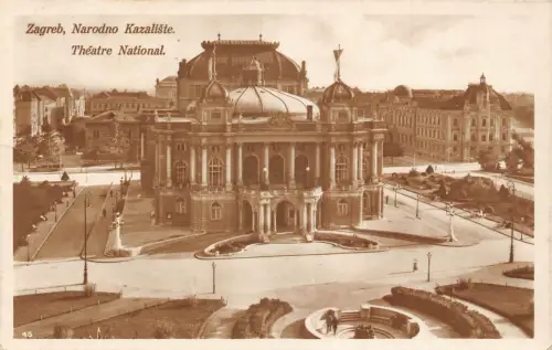 A742 Kroatien 1928 Zagreb Nationaltheater RPPC Vintage Postkarte