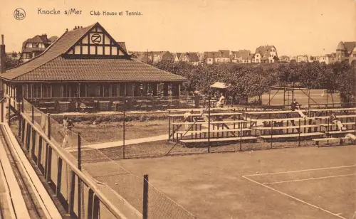 A747 Belgien Knocke s/Mer Clubhaus und Tennis Vintage Postkarte