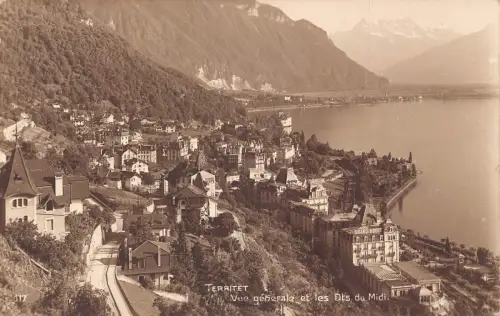 A759 Schweiz Territet Gesamtansicht und Dents du Midi Vintage Postkarte