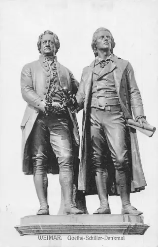 L025 Deutschland 1911 Weimar Goethe und Schiller Statue Vintage Postkarte