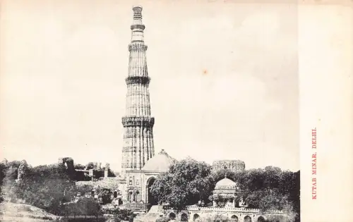 A007 Indien Kutab Minar Delhi Säule Vintage Postkarte
