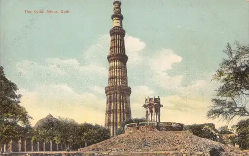 A005 Indien The Kutub Minar Delhi Denkmal Säule Vintage Postkarte