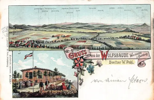 L114 Polen 1907 Gruss aus der Wolfsbaude Wolfsberg Goldberg Włodarz Postkarte