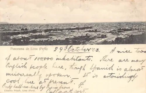 Peru Panorama de Lima 1903 Vintage Postkarte B838