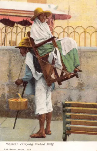 Mexiko Mexikaner mit Invalide Dame im Rücken Indianer Ethno Postkarte B837