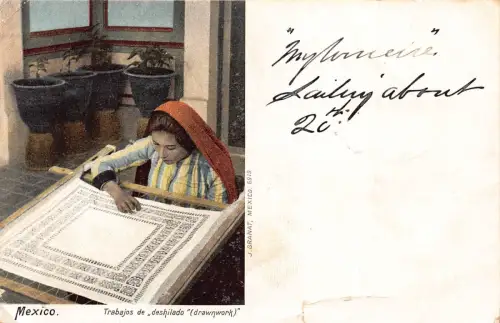 Mexiko Trabajos de deshilado Zeichnung Indianer Mädchen Ethno 1905 Postkarte B837