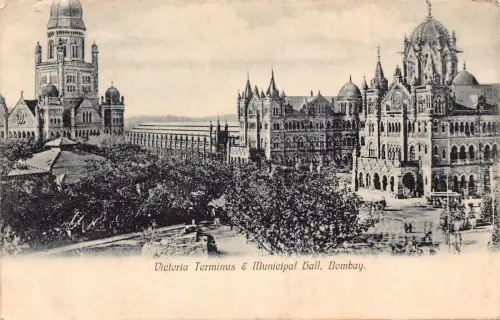 A778 Indien 1909 Victoria Terminus Bahnhof Municipal Hall Bombay Postkarte