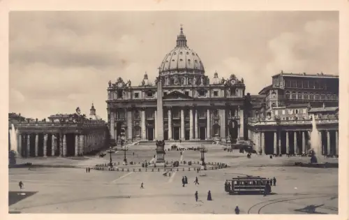 A807 Italien Rom Roma Piazza e Basilica di S Pietro Vatikan Straßenbahn RPPC Postkarte