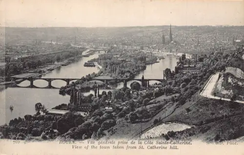 A818 Frankreich Rouen Blick auf die Stadt vom Katharinenberg Vintage Postkarte