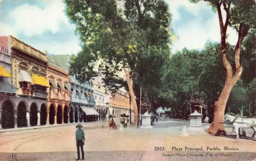 A814 Mexiko Plaza Principal Puebla Square Vintage Postkarte