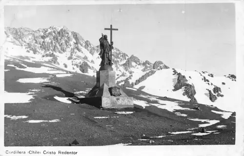 A813 Chile Cordillera Cristo Redentor Jesus Statue RPPC Vintage Postkarte