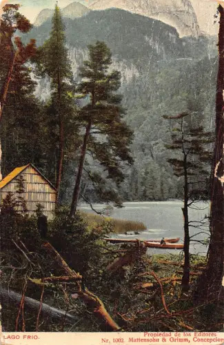 A814 Chile Lago Frio Seeblick Kanus Boote Vintage Postkarte