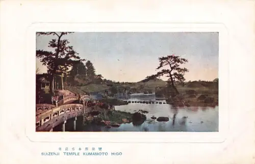 L276 Japan Suizenji Tempel Kumamoto Higo Brücken See Vintage Postkarte