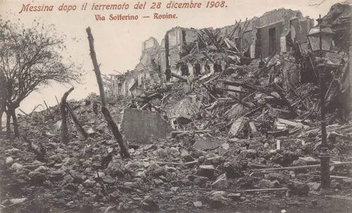 A016 Italien Messina Via Solferino Rovine Erdbebenkatastrophe 1908 Postkarte
