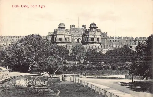 A024 Indien Delhi Gate Fort Agra Vintage Postkarte