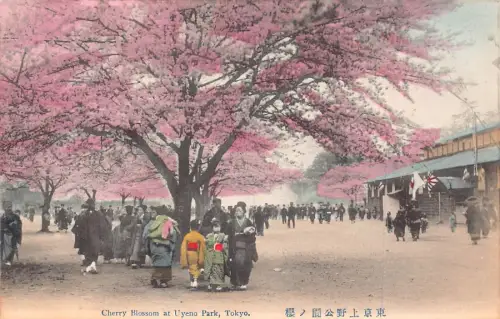 L274 Japan Kirschblüte im Uyeno Park Tokyo Flaggen Trachten Postkarte