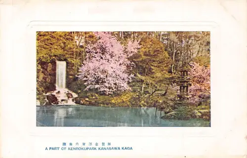 L273 Japan Ein Teil des Kenrokuparks Kanasawa Kaga Wasserfall Blühender Baum Postkarte