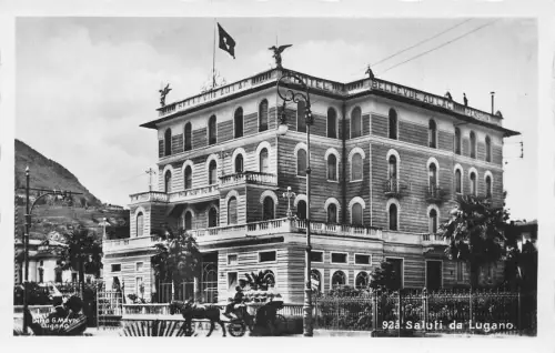 L099 Schweiz Grüße aus Lugano Kutschenhotel Vintage Postkarte